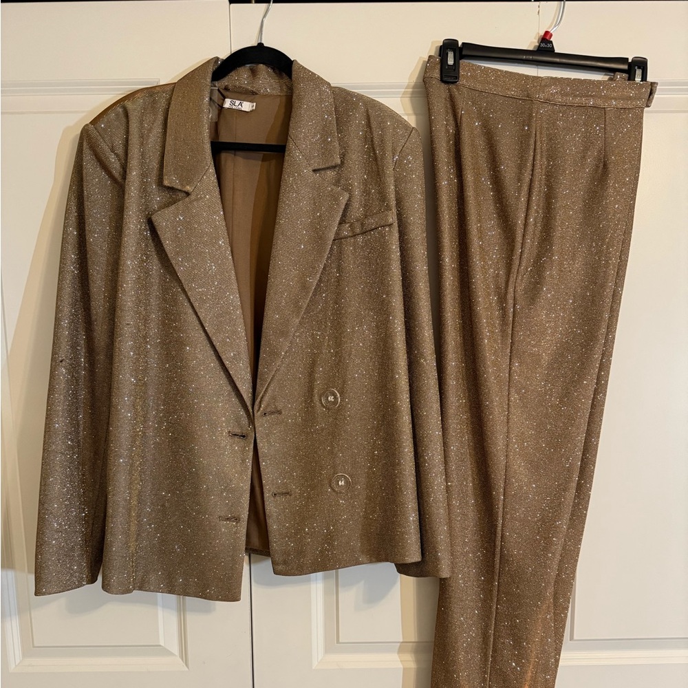 Brown Glitter Blazer and Pants Set